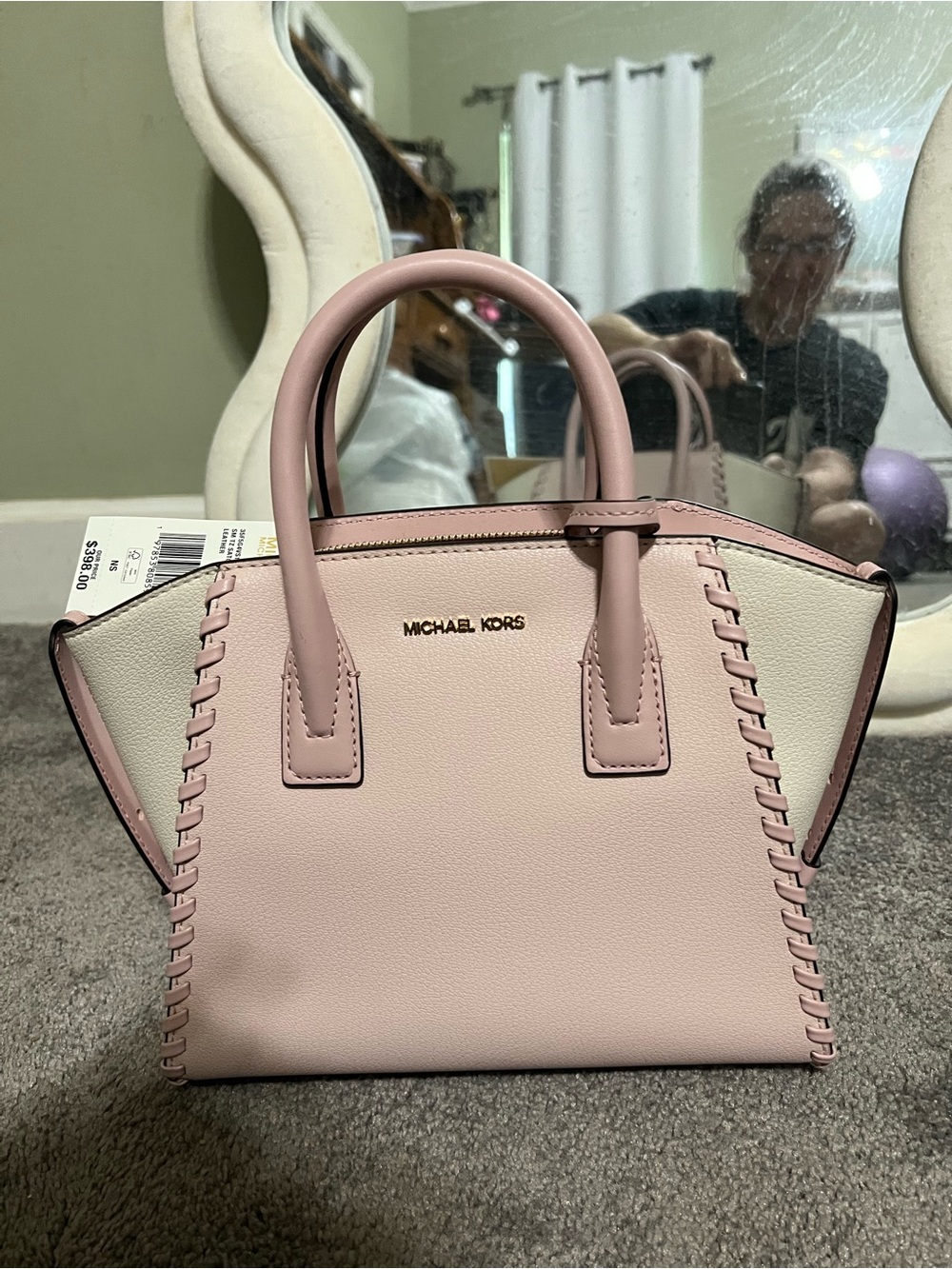 Michael Kors Pink and Cream Whipstitch Leather Satchel